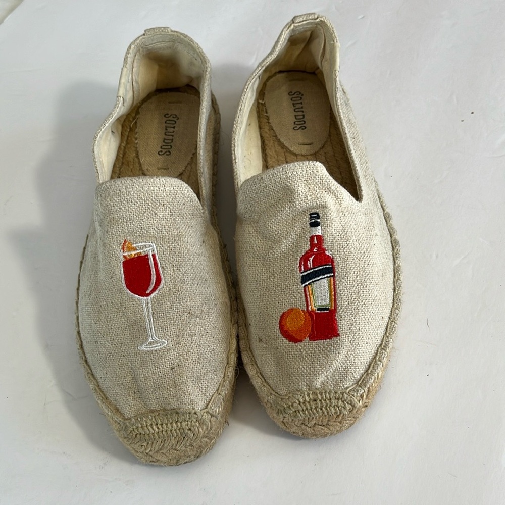 Soludos The spritz smoking slipper espadrille slide on embroidered canvas sz 8.5